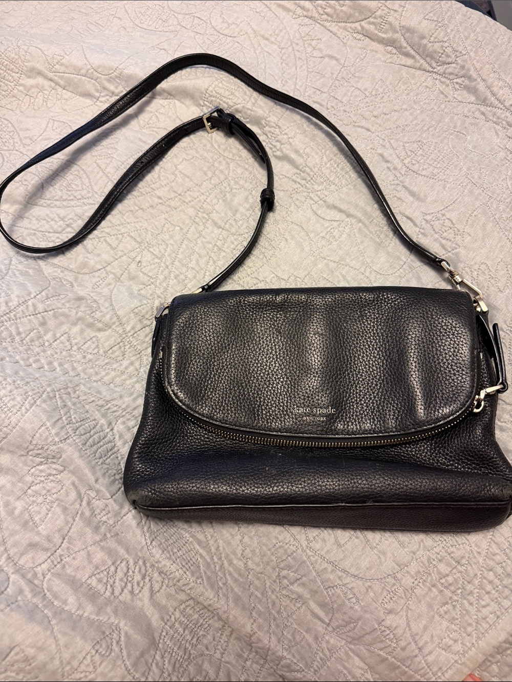 kate spade Black Pebbled Leather Crossbody with Flap